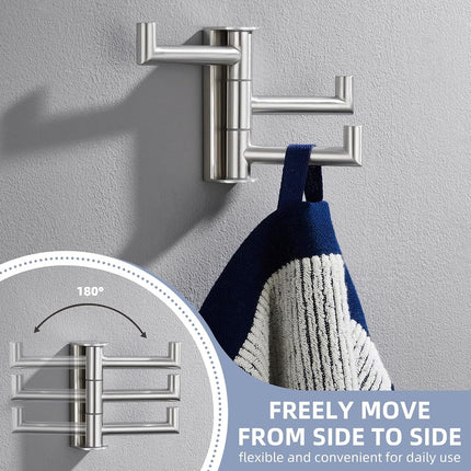 Angle Simple Swivel Towel Hook 3 Arms, SUS304 Stainless Steel Foldable Robe Towel Hook for Bathroom, Wall Coat Holder, Brushed Nickel