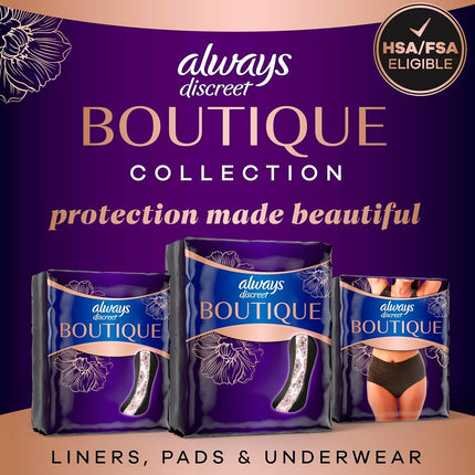 Always Discreet Boutique Adult Incontinence Bladder Leak Pads for Women, Ultimate Absorbency, Long Length, Up to 100% Bladder Leak Protection, 20 Count