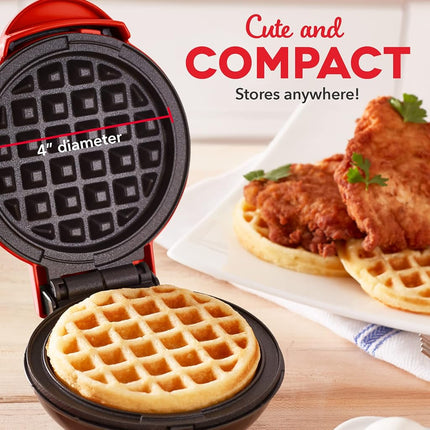 Dash Mini Waffle Maker- Waffle Maker for Breakfast & Snacks - Compact & Easy-to-Clean - nonstick surfaces - Fun & Portable Kitchen Essential - Red - 2-Pack