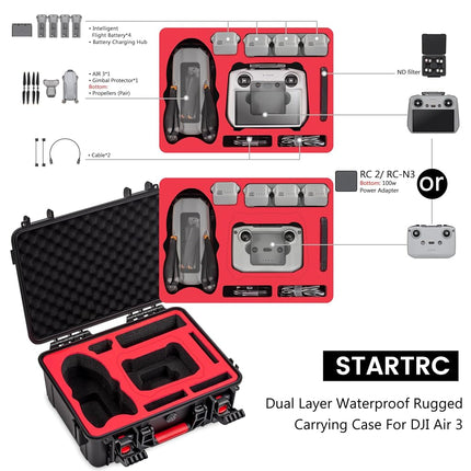 STARTRC Air 3S Waterproof Carrying Hard Case for DJI Fly More Combo Compatible with Accessories, RC Controller 2/RC/RC-N3/N2, Charging Hub