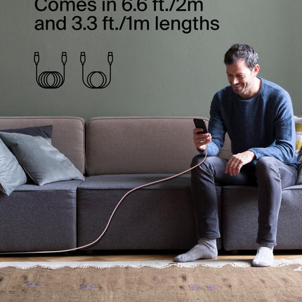 Cable USB-C a USB-C trenzado Belkin BoostCharge (1m/3.3ft) para iPhone 16, iPhone 17 Pro, iPhone 17 Pro Max, Galaxy S25, S24, Galaxy Note, Pixel 10 y 9, iPad Pro, Nintendo Switch 2 y más