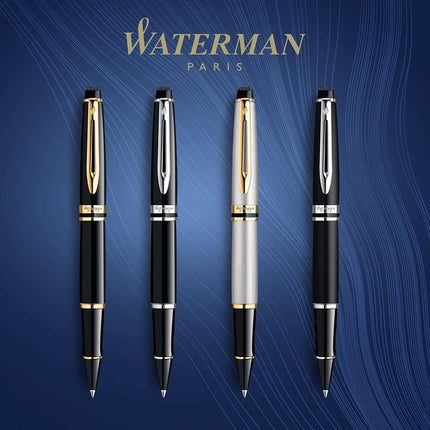 Waterman Expert Rollerball Pen | Gloss Black with 23 k Gold Trim | Fine Point | Black Ink | Gift Box