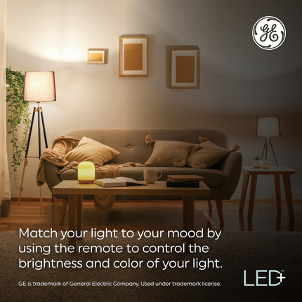 GE LED+ Color Changing LED Light Bulbs with Remote, 9.5W, No App or Wi-Fi Required, A19 (1 Pack)