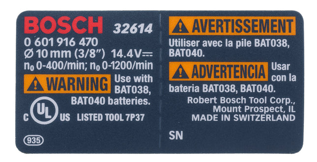 Bosch Parts 2601116850 Nameplate