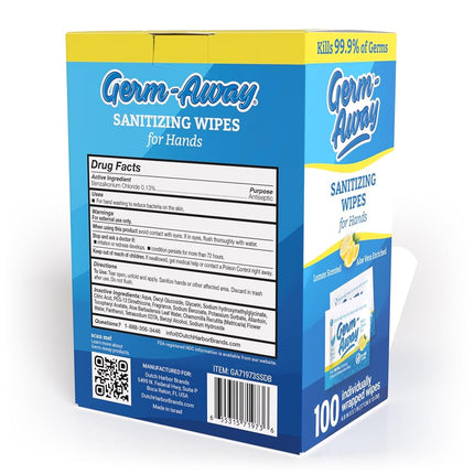 Germ-Away Large Antibacterial Hand Wipes Individually Wrapped Wipes, Travel Size Hand Sanitzer Wipes with Aloe in Dispenser Box, 100 ct Lemon Scent (100 wipes) (Pack of 1)