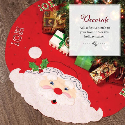 Bucilla, Jolly Santa, Felt Applique Christmas Tree Skirt Making Kit, Perfect for Holiday DIY Needlepoint Arts and Crafts, 89640E