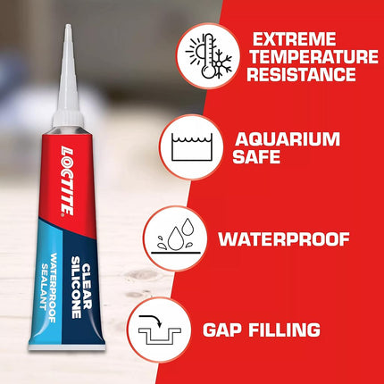 Loctite 2001083 Clear Silicone Waterproof Sealant, Single 2.7 Oz Tube