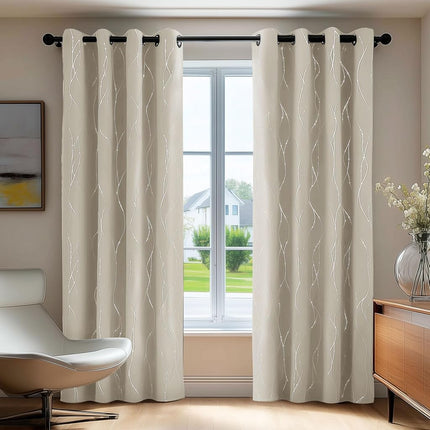 Deconovo Blackout Curtains Golden Wave Line with Dots Printed Grommet Window Curtains for Living Room 42 x 63 Inch Turquoise 2 Panels
