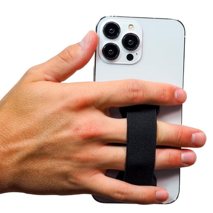 LOVEHANDLE PRO Premium Phone Grip - Elastic Strap - Magnetic Mount and Kickstand for Smartphone and Tablet - Black