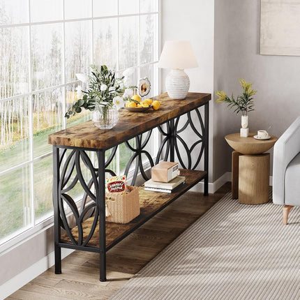 Tribesigns Hallway Console Table, 180 cm Long Sofa Table Behind Couch, Entry Console Table with Storage for Entryway, Living Room, Foyer, Unique Design, Rustic Brown