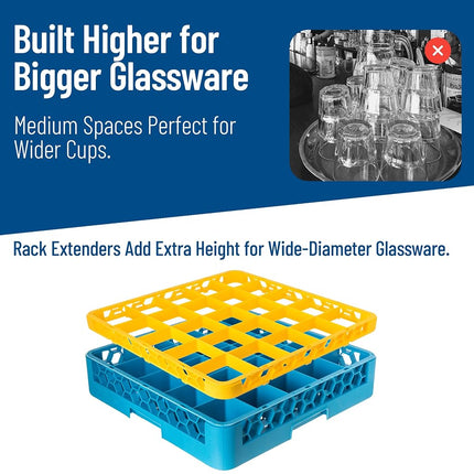 Carlisle FoodService Products OptiClean 25 Compartments (3-1/2") Divided Glass Rack Extender, Yellow