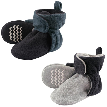 Lot de 2 paires de chaussons en polaire chaude Hudson Baby unisexe pour bébé, bleu gris, 0-6 mois