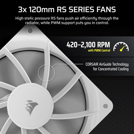 Corsair NAUTILUS 360 RS LCD Liquid CPU Cooler – 2.1" IPS LCD Screen, 360mm AIO, Low-Noise, Daisy-Chain, Intel LGA 1851/1700, AMD AM5/AM4 – 3x RS120 Fans Included – White