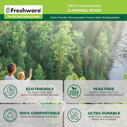 Contenedores Freshware tipo concha, 6 x 6 pulgadas, paquete de 50, natural