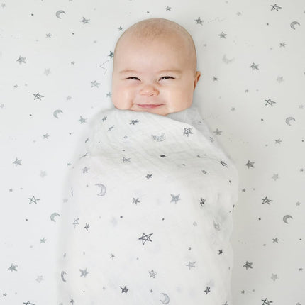 TL Care Fitted Portable/Mini-Crib Sheet 100% Natural Cotton Jersey, Stars and Moon, Soft Breathable, for Boys and Girls