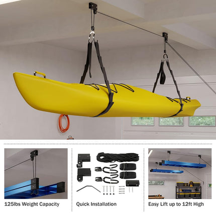 RAD Sportz Kayak Hoist Quality Garage Storage Canoe Lift with 125 lb Capacity Even Works as Ladder Lift Premium Quality,Black