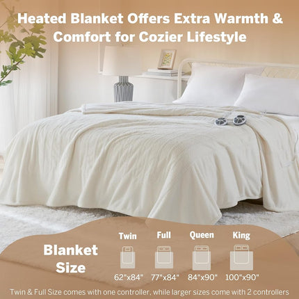 Manta Térmica Serta, Manta Eléctrica King Size, Suave, Cálida, Esponjosa para Oficina, Sofá, Temporizador de Apagado Automático de 1-12 Horas, 10 Niveles de Calentamiento, Certificación ETL, King 100" x 90" Marfil