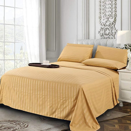 Elegant Comfort Luxury Soft Bed Sheets Dobby Stripe 1500 Premium Hotel Quality Microfiber Softness Wrinkle and Fade Resistant (6-Piece) Bedding Set, Full, Medallion Gold