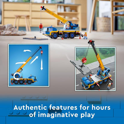 LEGO City Mobile Crane 60324 Building Kit; Toy Construction Vehicle with Working Boom, Outriggers and Winch System; Includes Driver and Worker Minifigures; for Boys and Girls Aged 7+ (340 Pieces)