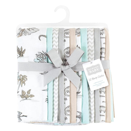 Hudson Baby Unisex Baby Cotton Flannel Burp Cloths Bundle, Neutral Dino World, One Size
