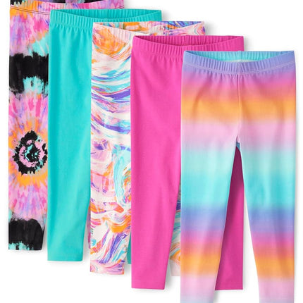 The Children's Place Girls' Printed Capri Leggings, Swirl Tye Dye 5-Pack, X-Small