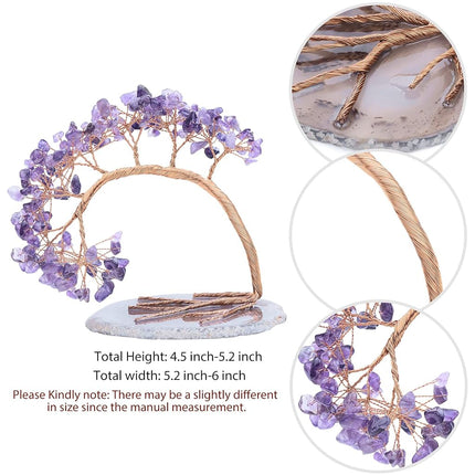 mookaitedecor Natural Amethyst Crystal Money Tree Agate Slice Base Feng Shui Bonsai Crystal Tree for Wealth Luck Desk Decor, 4.5-5.2 Inch High