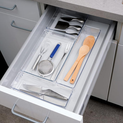 OGGI Clear Drawer Organizer - 6" X 9" (Set of 6) - Ideal for Organizing Kitchen Drawers, Office, Desk, Silverware, Kitchen Utensils, Cosmetics and Bathrooms
