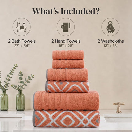 Amrapur 6 pc Yarn Dyed towel Oxford Coral, Cotton, Single
