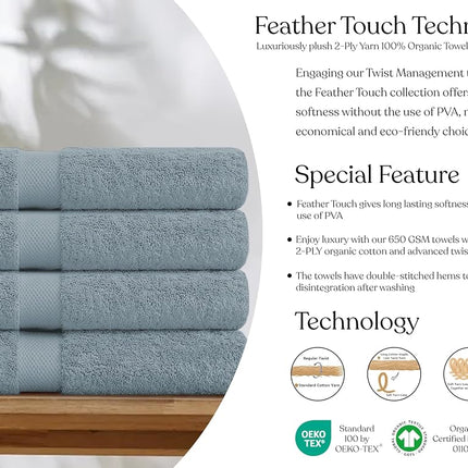 Delara 100% Organic Cotton Towels 650 GSM Plush Feather Touch Quick Dry Bath Sheet, Pack of 2 GOTS Certified, Oeko-Tex Green Certified, Organic Cotton Bath Sheet, 36"X70"