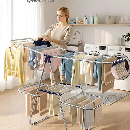 SONGMICS Clothes Drying Rack, Foldable 2-Level Laundry Drying Rack
