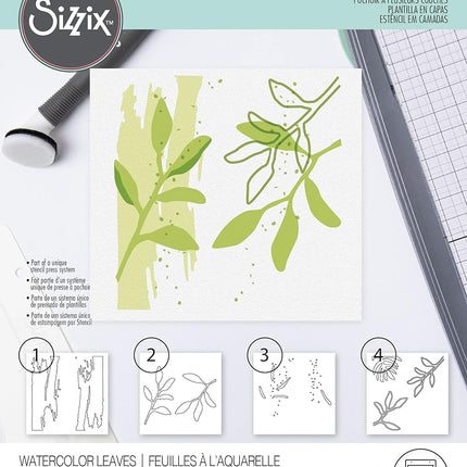 Sizzix Layered Stencils 4PK Watercolor Leaves by Olivia Rose, One Size