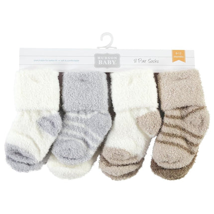 Hudson Baby Unisex Baby Cotton Rich Newborn and Terry Socks, Gray Taupe Stripe, 0-6 Months, Gray Taupe Stripe, 0-6 Months