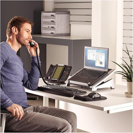Fellowes Office Suites Laptop Stand for Desk 6 Height Adjustable Portable Laptop Riser for the Home and Office - Max Monitor Size 17", Max Weight 5KG - Black/Silver