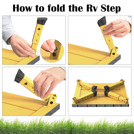 Marudina Large Platform RV Step with Cloth Cover and Anti-Slip Surface, 3-Level Adjustable Height, Light Aluminum Folding Step Stool, Supports Up to 1,000 lb - Ideal for RV and Multi-Use Scenarios