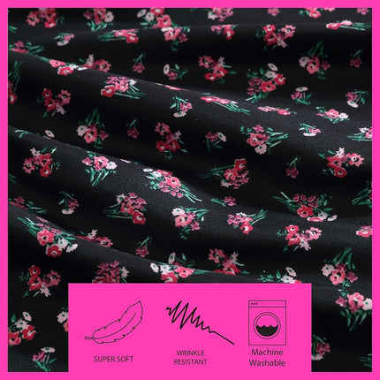 Betsey Johnson - King Sheet Set, Soft & Lightweight Bedding, Fade & Wrinkle Resistant (Bouquet Ditsy Black, King)