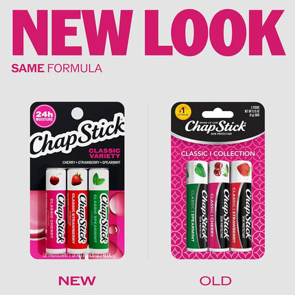 Chapstick Classic (3 Count) Cherry, Strawberry & Spearmint Flavor Skin Protectant Flavored Lip Balm Tube, 3 Count (Pack of 1)