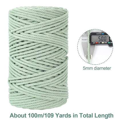 HOMEBOBO Macrame Cord 5mm x 109Yards (328Feet) Natural Cotton Macrame Rope - 4 Strands Twisted Macrame Cotton Cord for Wall HangingPlant HangersCraftsGift Wrapping and Wedding DecorationsArmy Green