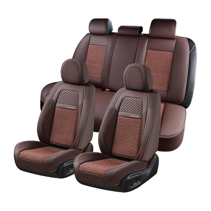 Coverado Leather Seat Cover Front, Universal Covers for Cars, Waterproof Luxury Leatherette Seat Cushions, Auto Car Seats Protectors, Driver Seat Cover Fit for Most Vehicles-Brown