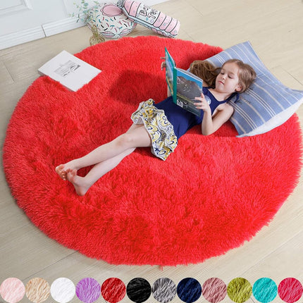 Amdrebio Red Round Rug - Fluffy Circle Carpet, 5'X