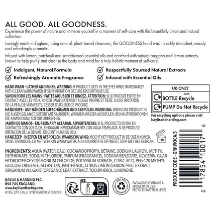 Baylis & Harding Goodness Oud, Cedar & Amber Natural Hand Wash, 500ml (Pack of 3) - Vegan Friendly