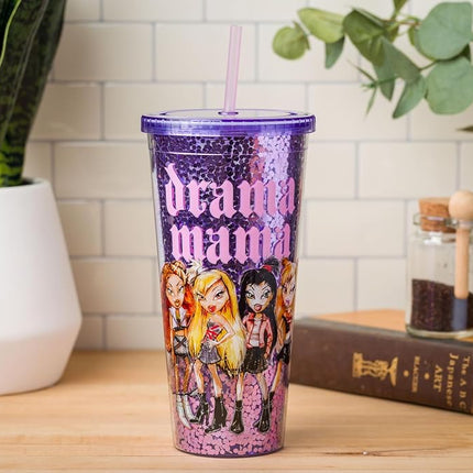 Silver Buffalo Bratz “Drama Mama” Confetti Cold Cup Featuring Cloe, Jade, Yasmin, and Sasha, 32 Ounces