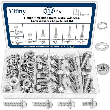 Vifmy 3/8-16 x 3/4", 1", 1-1/4", 1-1/2" Flange Hex