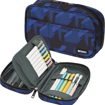 LIHIT LAB Zipper Pen Case, 7.9 × 2 × 4.7 Inches, Navy Camo (A7551-132)
