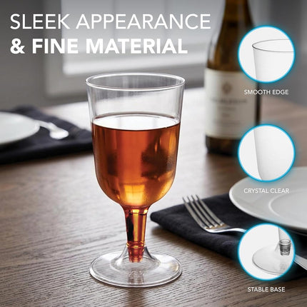 Party Essentials Disposable Hard Plastic Two Pieces Wine Glasses, 20-Count, 7-Ounce, Clear
