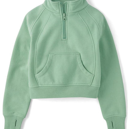 The Children's Place Girls' Fleece Quarter Zip Hooded Sweatshirt, Mayapple, XX-Large