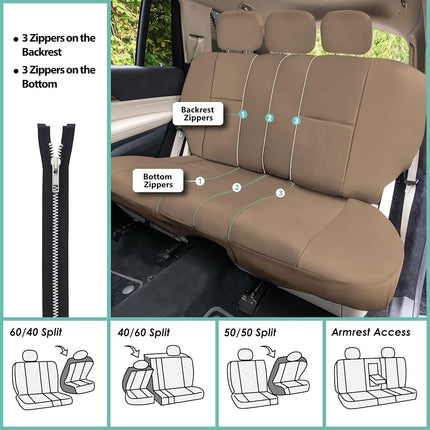 FH GROUP FH-PU002115 Classic PU Leather Car Seat Covers Airbag Compatible And Split Bench PU Leather Solid Beige