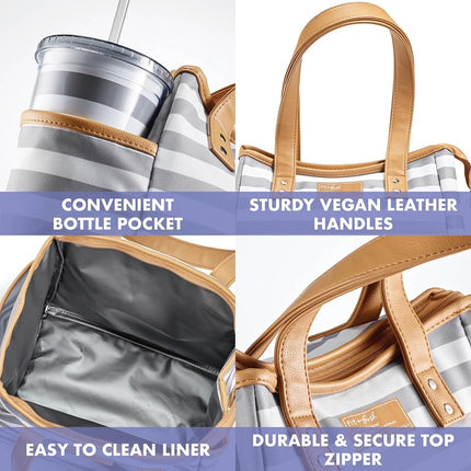 Bolsa de almuerzo Fit & Fresh para mujer, bolsa de almuerzo aislada para mujer para el trabajo, lonchera grande a prueba de fugas y resistente a las manchas para mujer con recipientes y vaso a juego, cremallera, bolsa de almuerzo Westerly, gris