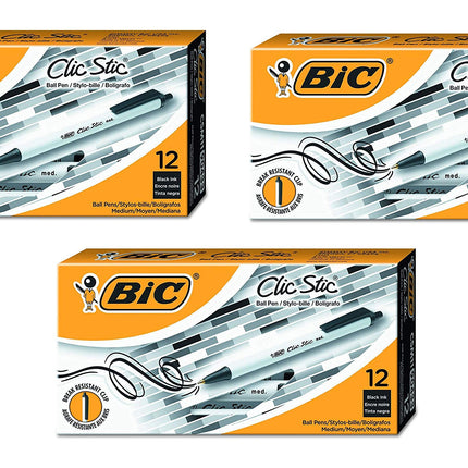 BIC CSM11-BLK Clic Stic Retractable Ball Pen, Medi