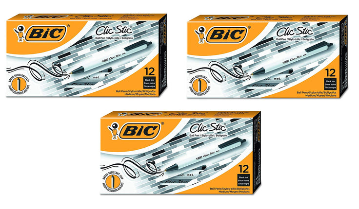BIC CSM11-BLK Clic Stic Retractable Ball Pen, Medi