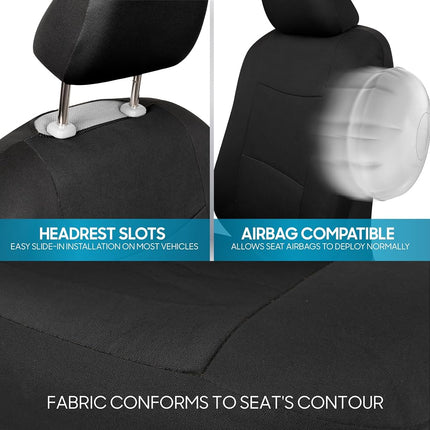 BDK PolyPro Fundas para Asientos de Coche Negras Juego Completo con Alfombrillas de Moqueta a Juego - Fundas de Asientos de Automoción para Coches Camionetas SUV - Incluye Funda para Asiento Trasero Abatible - Accesorios Interiores para Coche
